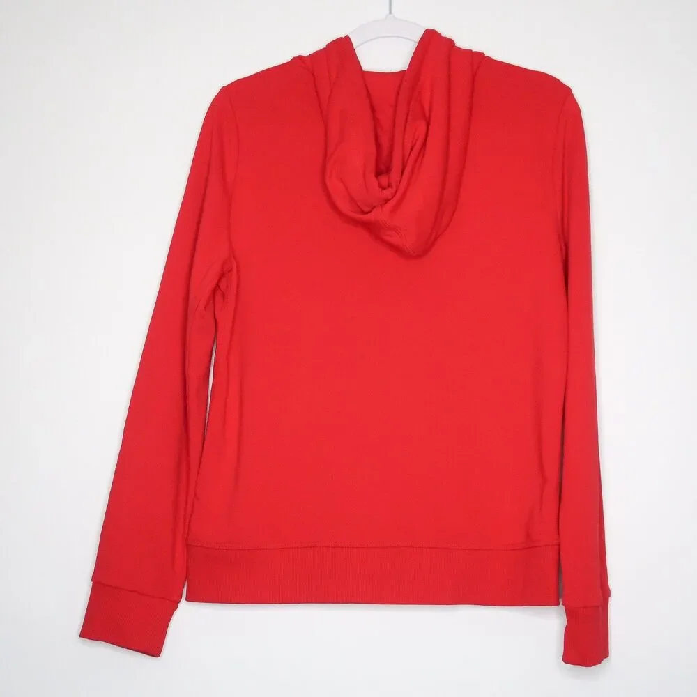 Tommy Hilfiger Womens Hoodie Red Size Medium Zip Up Pullover French Terry Preppy